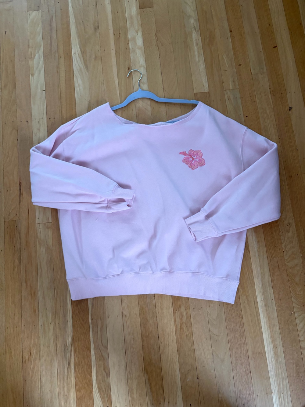 Pink Crewneck Sweatshirt with Floral Embroidery